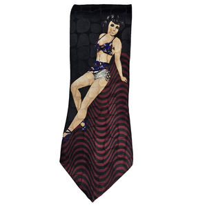 Casa America Mens Silk Tie Pin Up Girl Art Black Wavy Line Novelty Vintage NWT